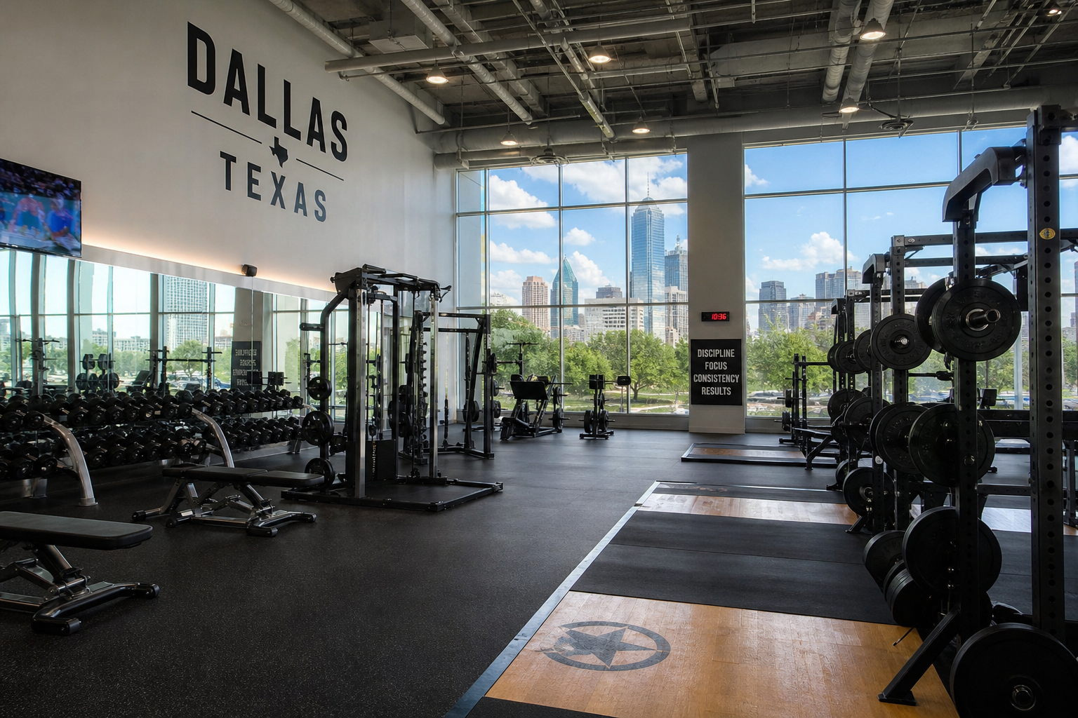 Modern gym with weights and equipment in Oak Cliff Dallas
