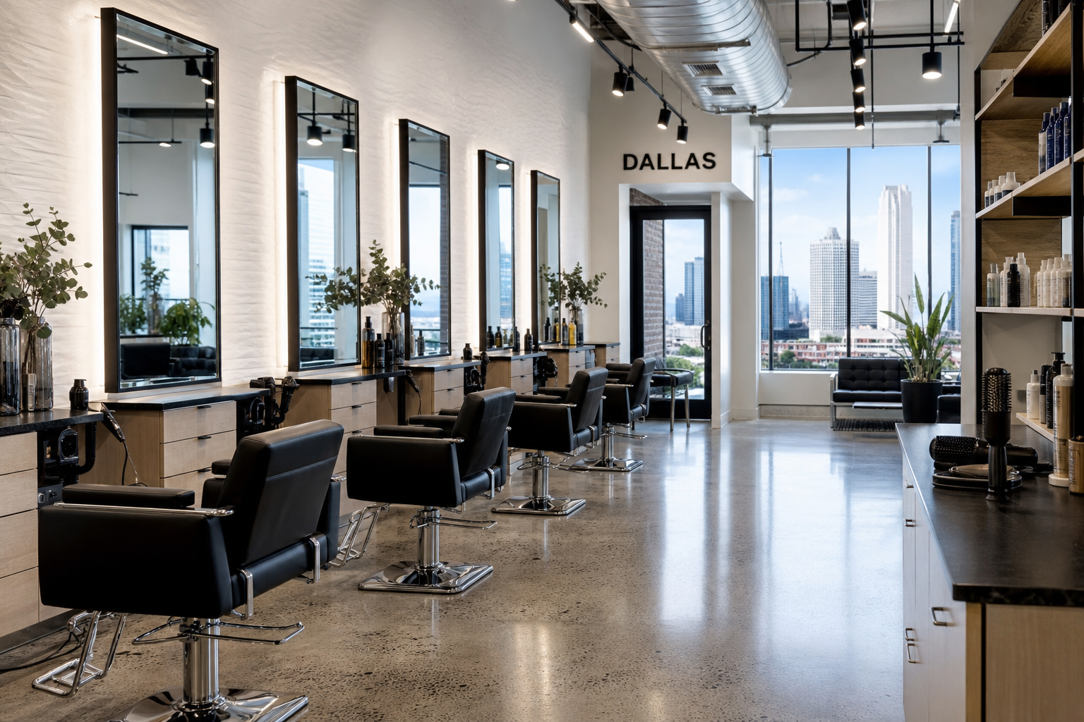 Modern hair salon interior in Oak Cliff Dallas
