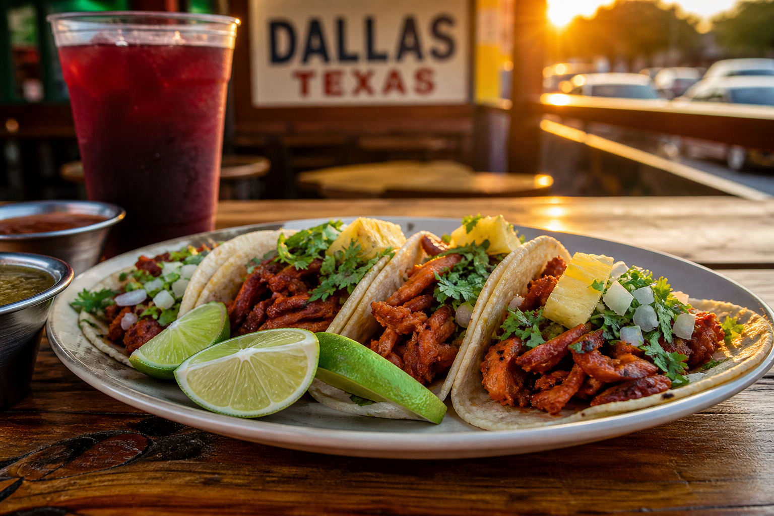 Mexican tacos al pastor at an Oak Cliff taqueria