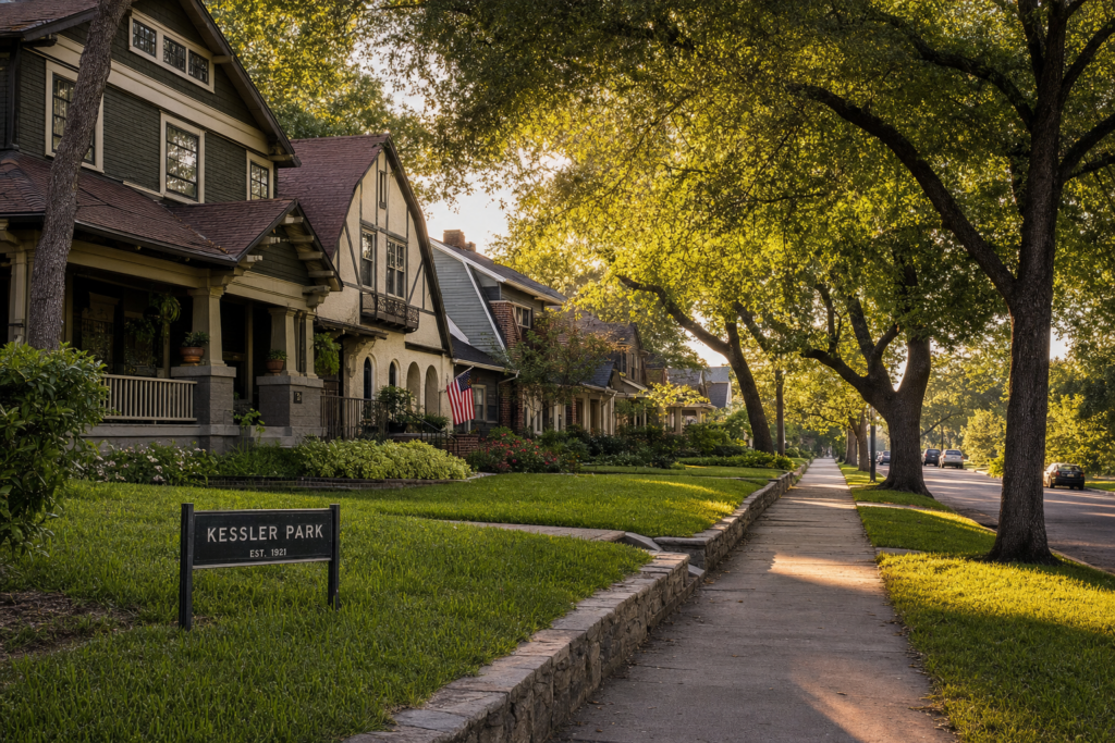 Historic Craftsman and Tudor homes in Oak Cliff Dallas neighborhood street